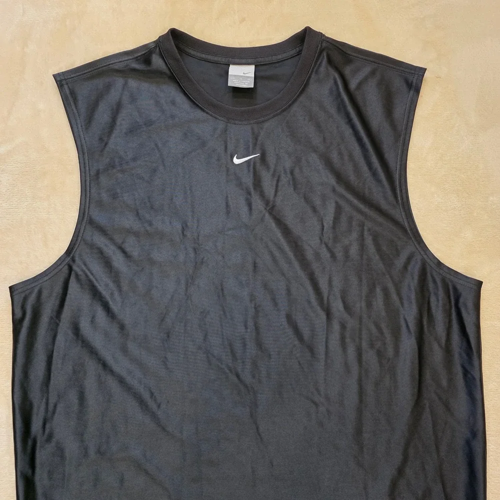 Vtg Nike Y2K Center Swoosh Mesh Basketball Tank Top Jersey Black Mens XL VGC